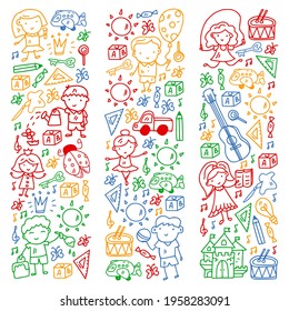 Vector pattern with little children. Kindergarten. Imagination. Creativity. Play.