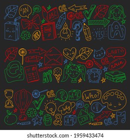 Vector pattern with little children. Kindergarten. Imagination. Creativity. Play.