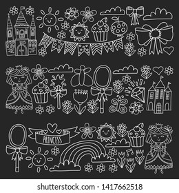 Vector pattern for little girls. Princess illustration for happy birthday party.
