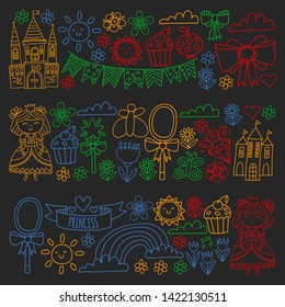 Vector pattern for little girls. Princess illustration for happy birthday party.
