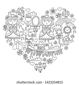 Vector pattern for little girls. Princess illustration for happy birthday party.