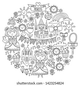 Vector pattern for little girls. Princess illustration for happy birthday party.