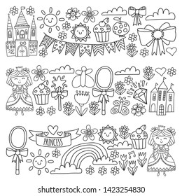Vector pattern for little girls. Princess illustration for happy birthday party.