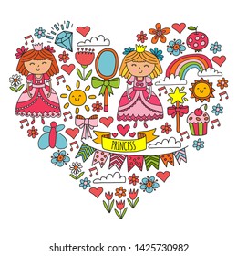 Vector pattern for little girls. Princess illustration for happy birthday party.