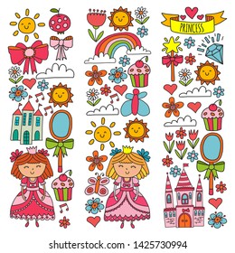 Vector pattern for little girls. Princess illustration for happy birthday party.