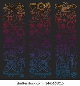 Vector pattern for little girls. Princess illustration for happy birthday party.