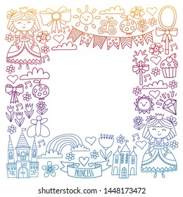 Vector pattern for little girls. Princess illustration for happy birthday party.