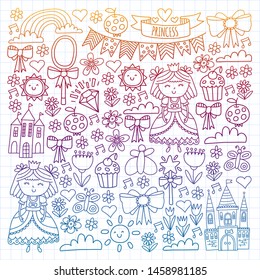 Vector pattern for little girls. Princess illustration for happy birthday party.