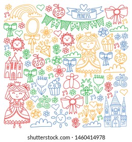 Vector pattern for little girls. Princess illustration for happy birthday party.
