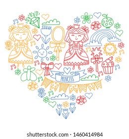 Vector pattern for little girls. Princess illustration for happy birthday party.