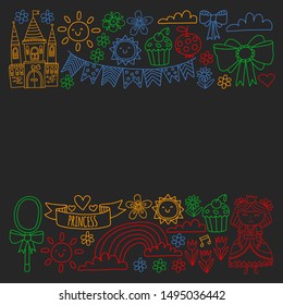 Vector pattern for little girls. Princess illustration for happy birthday party.