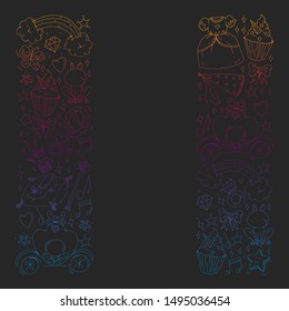 Vector pattern for little girls. Princess illustration for happy birthday party. Blackboard chalk illustration