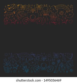 Vector pattern for little girls. Princess illustration for happy birthday party. Blackboard chalk illustration