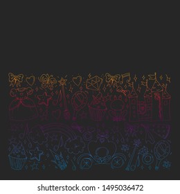 Vector pattern for little girls. Princess illustration for happy birthday party. Blackboard chalk illustration