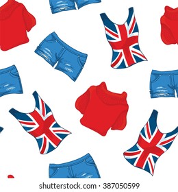 Vector pattern of london print shirt and red pullover and jeans