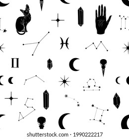 Vector pattern with magic elements on white background 