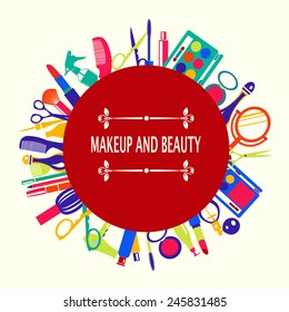 Vector pattern of MakeUp and beauty cosmetic Symbols  background 