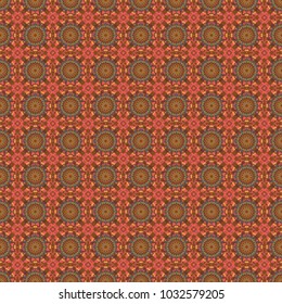 Vector pattern with Mandalas, flower paisley. Seamless Indian motif in brown, pink and orange colors. Ornamental floral print on wallpaper, linoleum, textile.