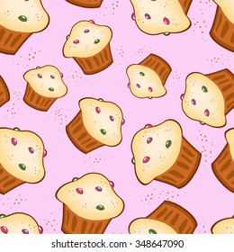  Vector pattern with many cupcakes on light pink background. Seamless pattern can be used for wallpaper, pattern fills, web page background,surface textures.