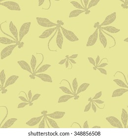 Vector pattern with many dragonflies on beige background. Seamless pattern can be used for wallpaper, pattern fills, web page background,surface textures.