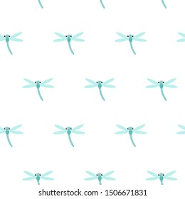 Vector pattern with many green dragonflies on white background. Seamless pattern can be used for wallpaper, pattern fills, web page background,surface textures.