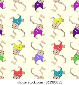 Vector pattern with many running rabbits on light background. Seamless pattern can be used for wallpaper, pattern fills, web page background, surface textures.