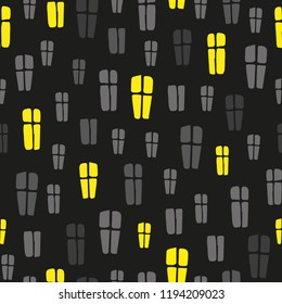 Vector pattern with many windows isolated on black night background. Seamless pattern can be used for wallpaper, pattern fills, web page background, surface textures.