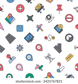 Vector Pattern with Map and Navigation, Seamless Background.