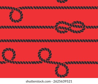 Vector pattern, marine linear rope pattern on a bright background. A gray rope on a red one.