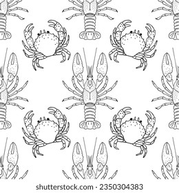 vector pattern marine theme black and white print shells crabs shrimp design for fabric print for packaging summer design