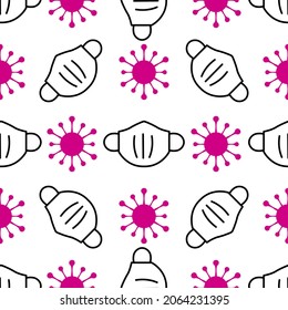 vector pattern with mask and virus symbol. Antiviral magic pattern for textile design
