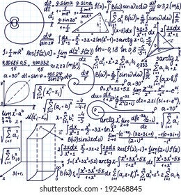 Vector pattern with mathematical formulas, equations and figures