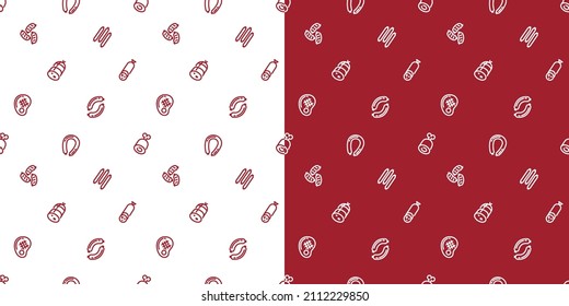 Vector pattern of meat delicacies. Contour sausage icons on the background. Scalable background.