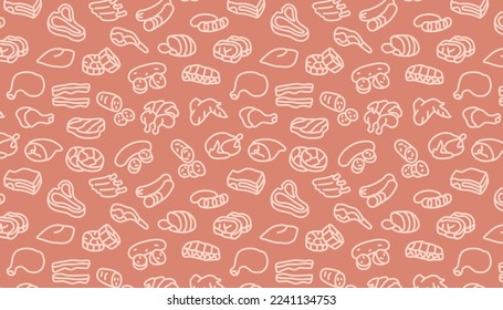 Vector pattern of meat . Line style Icons.
