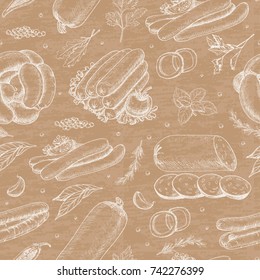 Vector pattern with meat products. Vector illustration for your design