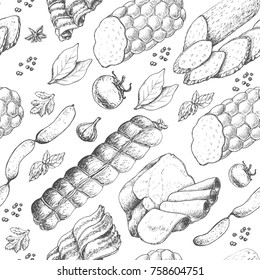 Vector pattern with meat products. Vector illustration for your design