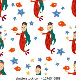 
vector pattern with mermaids