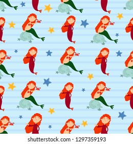Vector pattern with mermaids