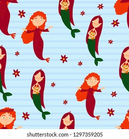 Vector pattern with mermaids