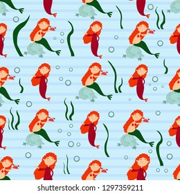 Vector pattern with mermaids