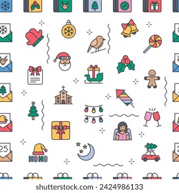Vector Pattern with Merry Christmas, Seamless Background.