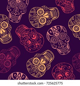 Vector pattern  with mexican skulls. Day of the dead