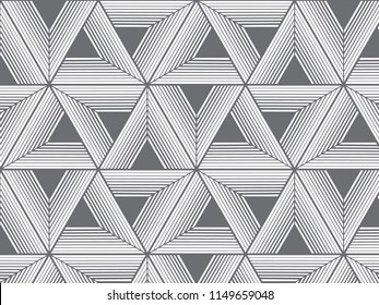 Vector pattern. Modern stylish texture. Repeating geometric background with linear , hexagons and triangles. Monochrome graphic design.