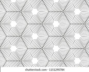 Vector pattern. Modern stylish texture. Repeating geometric background with linear , hexagons and triangles. Monochrome graphic design.