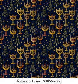 Vector pattern with motifs of Hutsul Christmas. Candlesticks. Folk art. Ukrainian art