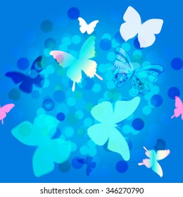 Vector pattern with multi-colored butterflies with 3D effect