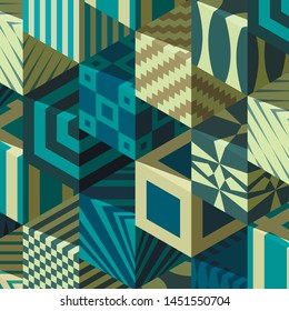 Vector pattern with multicolored cubes with ornament.