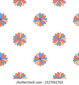 Vector pattern with multicolored flowers with hippie style, nature, botany, stylish modern illustration for posters, gift wrapping, clothes, teenagers.