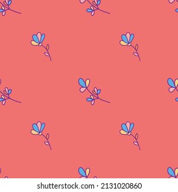 Vector pattern with multicolored flowers with hippie style, nature, botany, stylish modern illustration for posters, gift wrapping, clothes, teenagers.