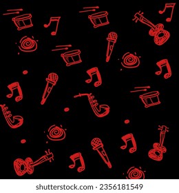 Vector pattern with musical intstruments hand drawing style